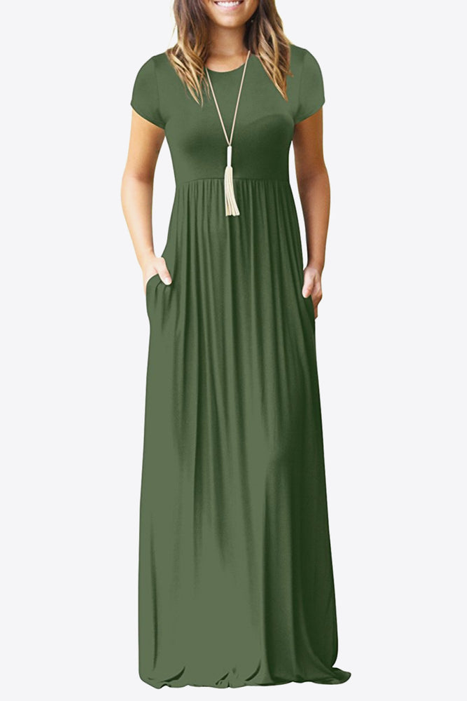 Full Size Short Sleeve Round Neck Dress with Pockets