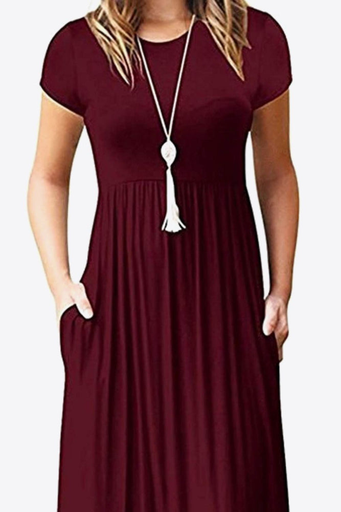 Full Size Short Sleeve Round Neck Dress with Pockets