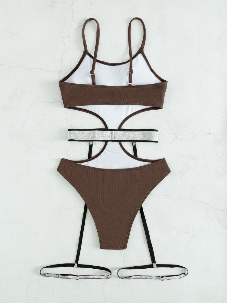 Glitter Cutout Spaghetti Strap One-Piece Swimsuit