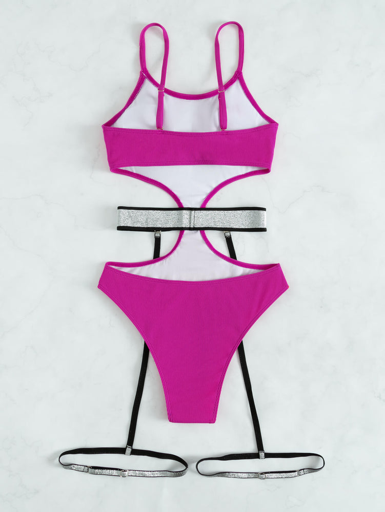 Glitter Cutout Spaghetti Strap One-Piece Swimsuit