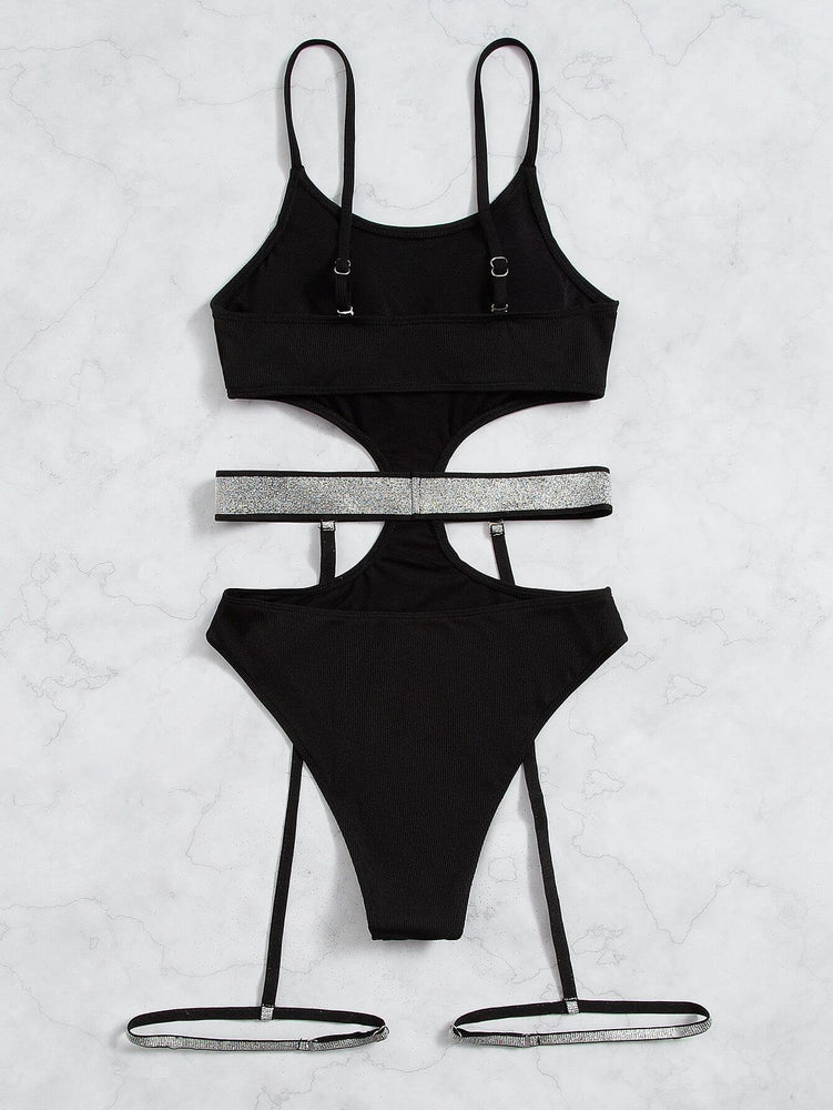 Glitter Cutout Spaghetti Strap One-Piece Swimsuit