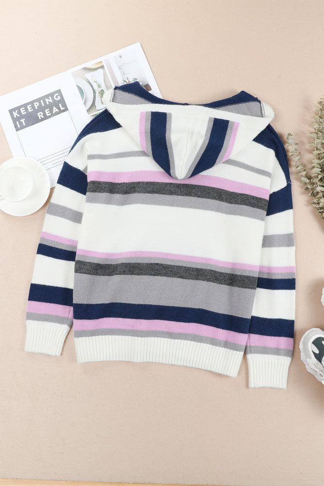 Plus Size Striped Hooded Sweater