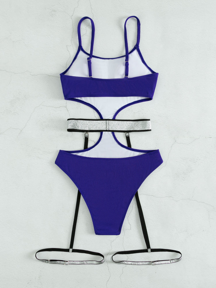 Glitter Cutout Spaghetti Strap One-Piece Swimsuit