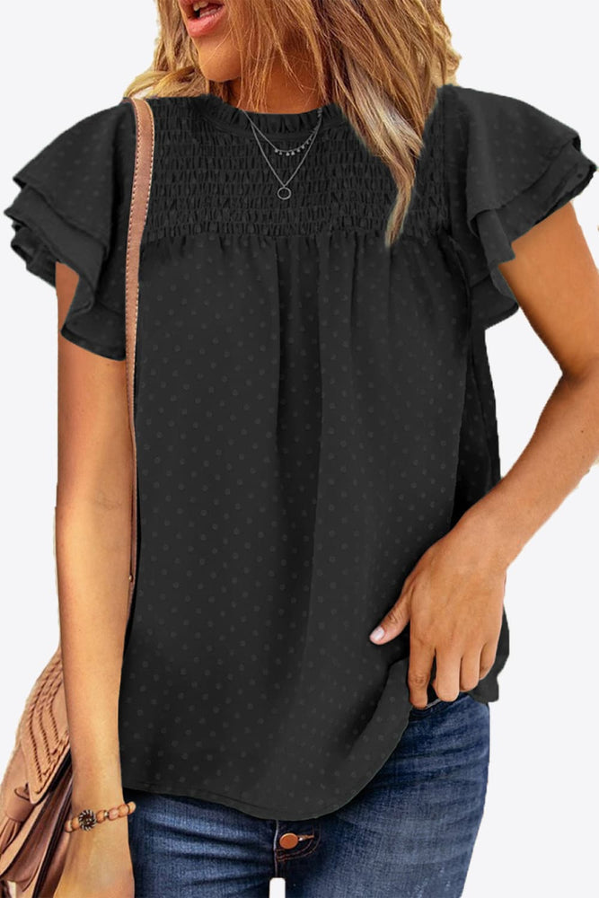Layered Flutter Sleeve Smocked Blouse