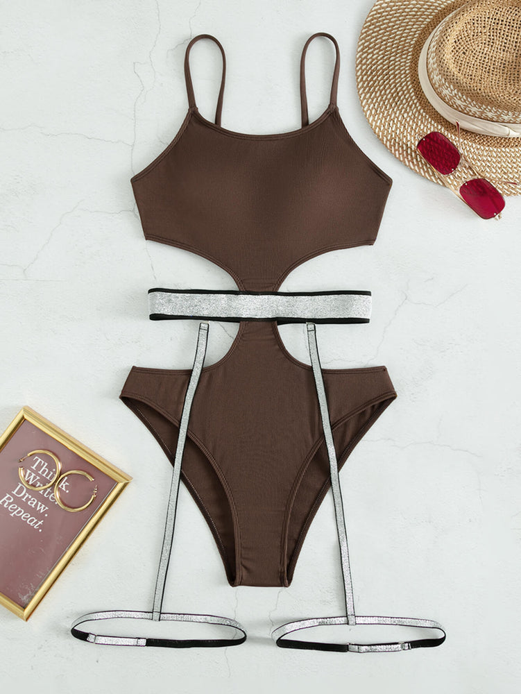 Glitter Cutout Spaghetti Strap One-Piece Swimsuit
