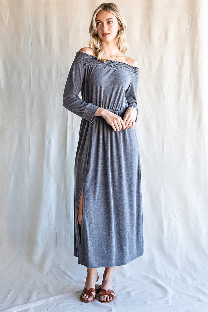 Off-Shoulder Slit Midi Dress