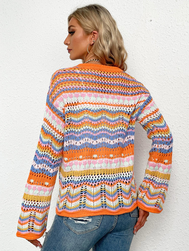 Chevron Stripes Openwork Cardigan - MiAmorDeluxe