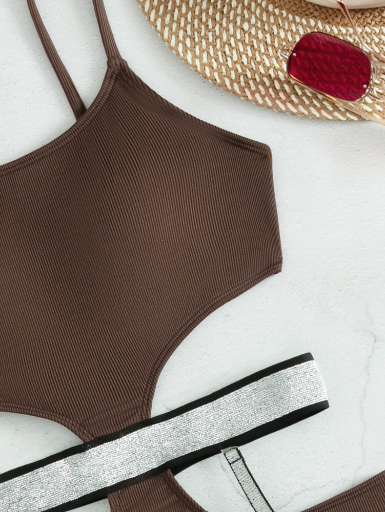 Glitter Cutout Spaghetti Strap One-Piece Swimsuit