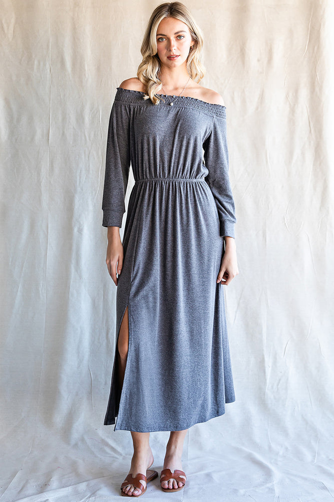 Off-Shoulder Slit Midi Dress