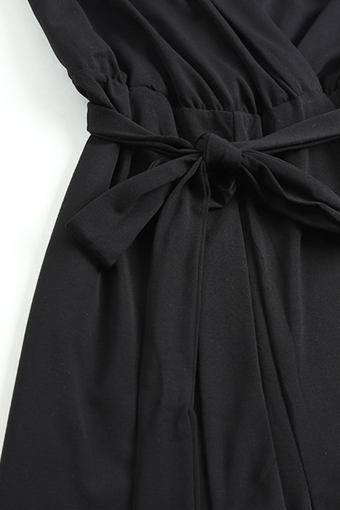 Mesh Sleeve Belted Jumpsuit