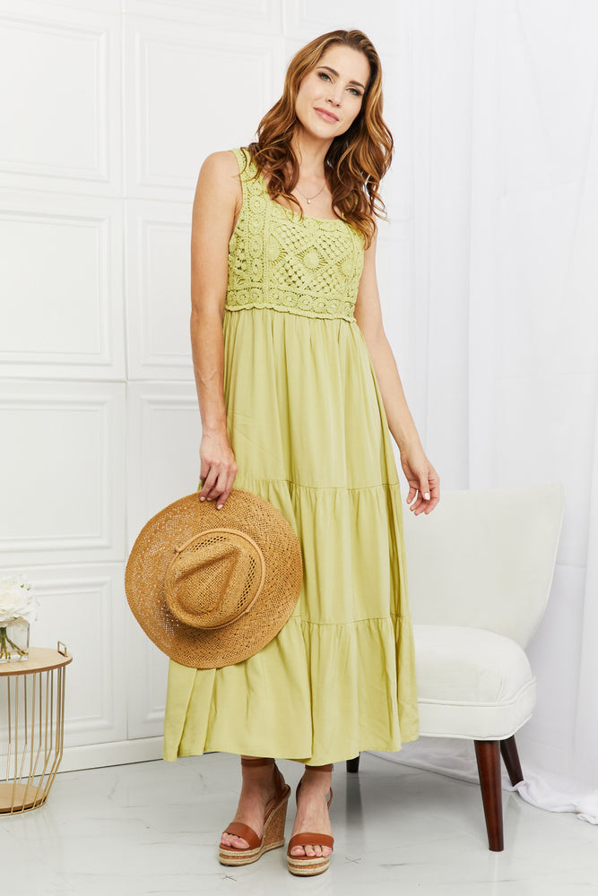 HEYSON Summer Dream Crochet Midi Dress in Lime