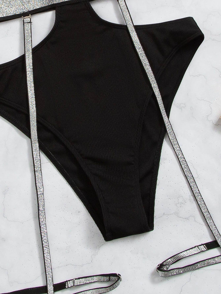 Glitter Cutout Spaghetti Strap One-Piece Swimsuit