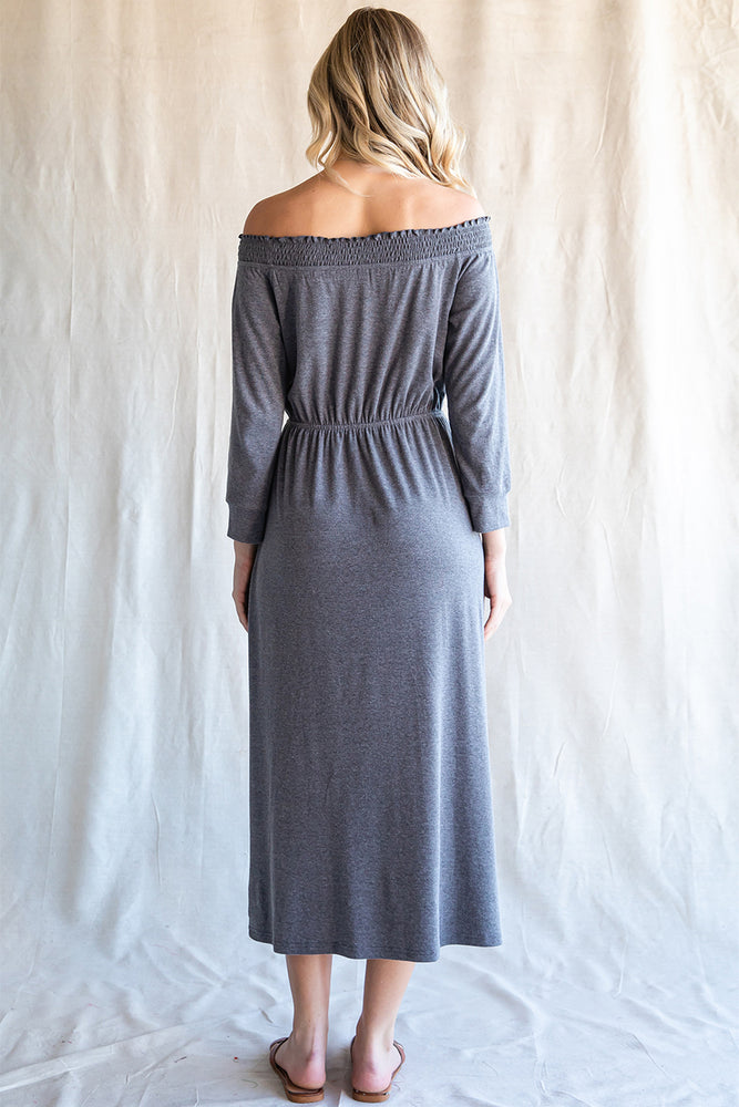 Off-Shoulder Slit Midi Dress