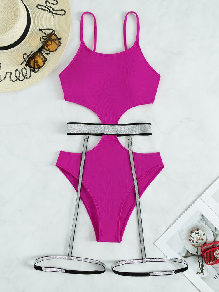 Glitter Cutout Spaghetti Strap One-Piece Swimsuit