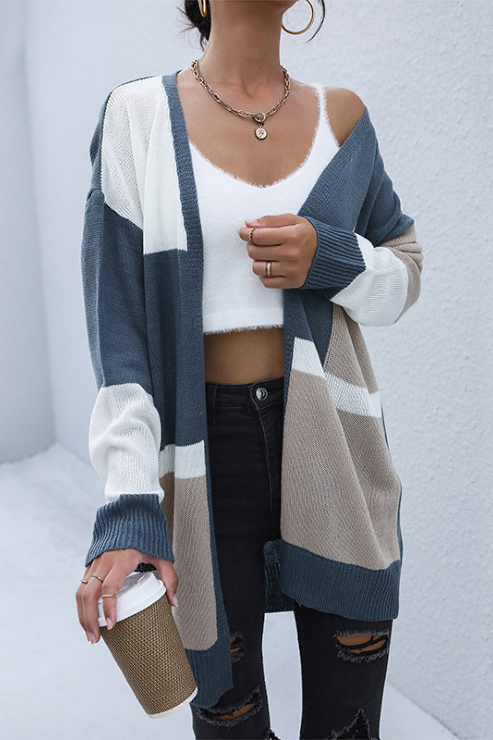 Color Block Dropped Shoulder Cardigan - MiAmorDeluxe