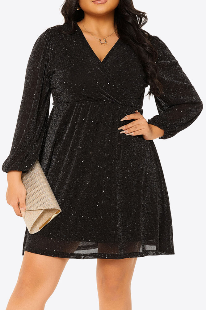 Plus Size Glitter Balloon Sleeve Empire Waist Dress