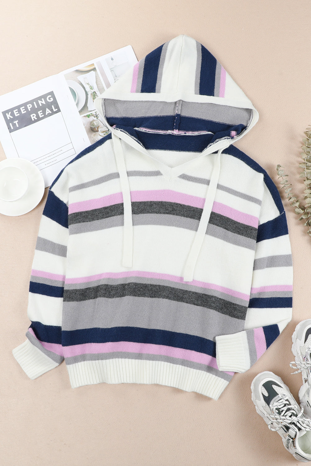 Plus Size Striped Hooded Sweater