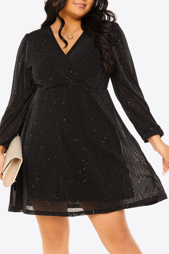 Plus Size Glitter Balloon Sleeve Empire Waist Dress