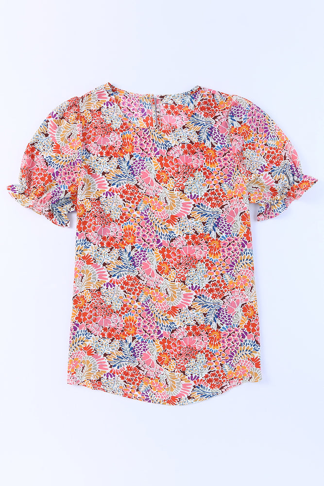 Floral Short Flounce Sleeve Blouse