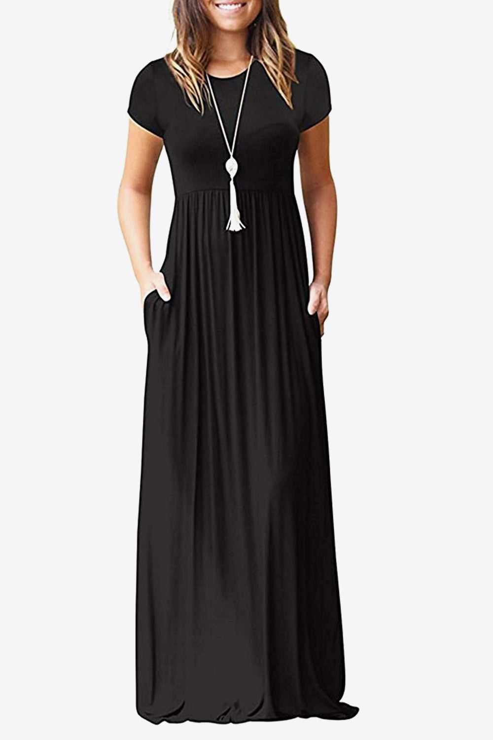 Full Size Short Sleeve Round Neck Dress with Pockets