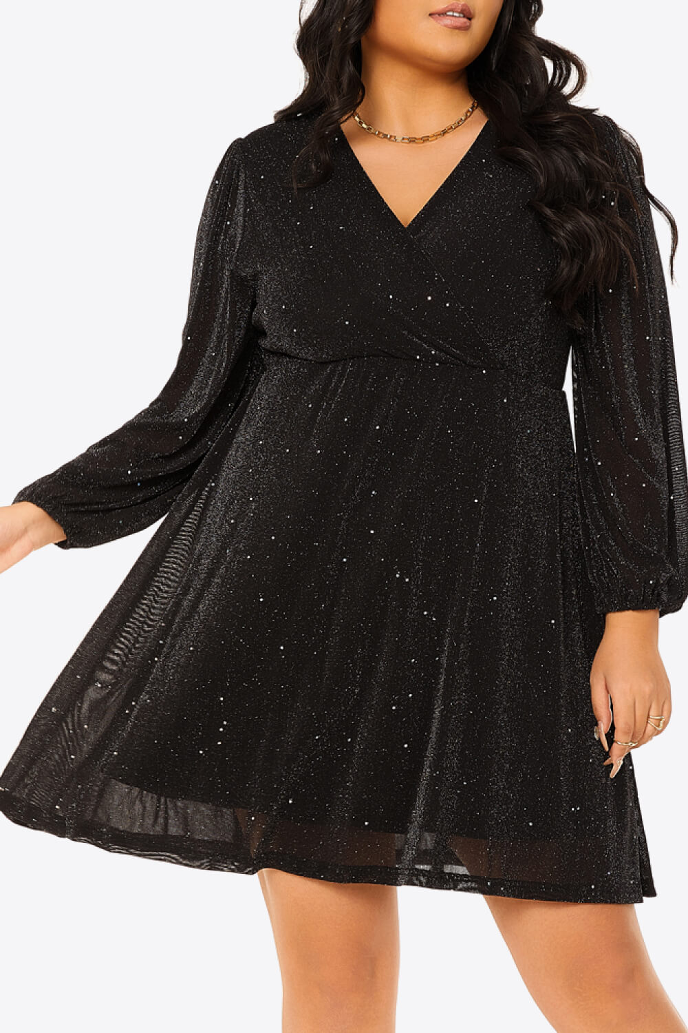 Plus Size Glitter Balloon Sleeve Empire Waist Dress