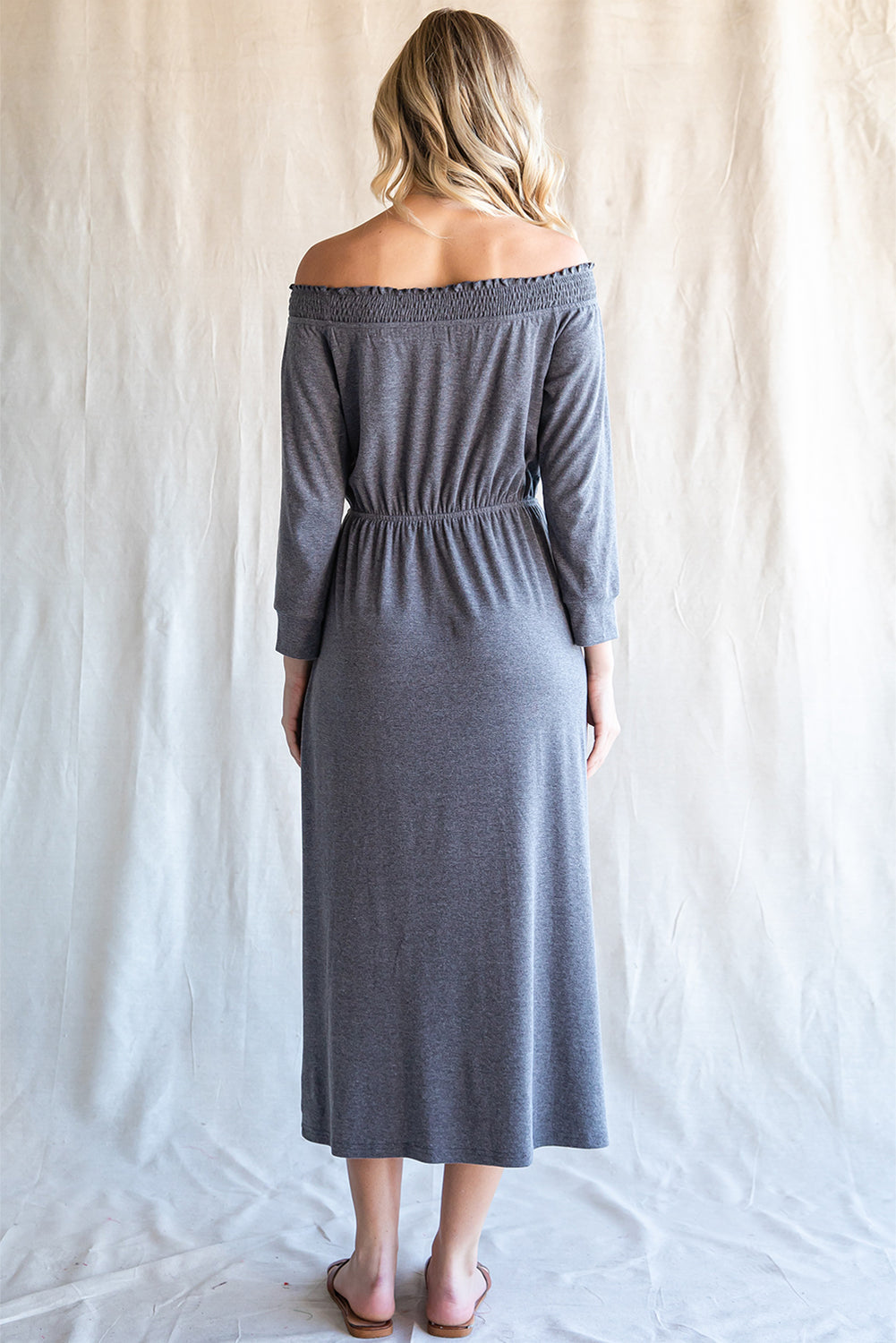 Off-Shoulder Slit Midi Dress