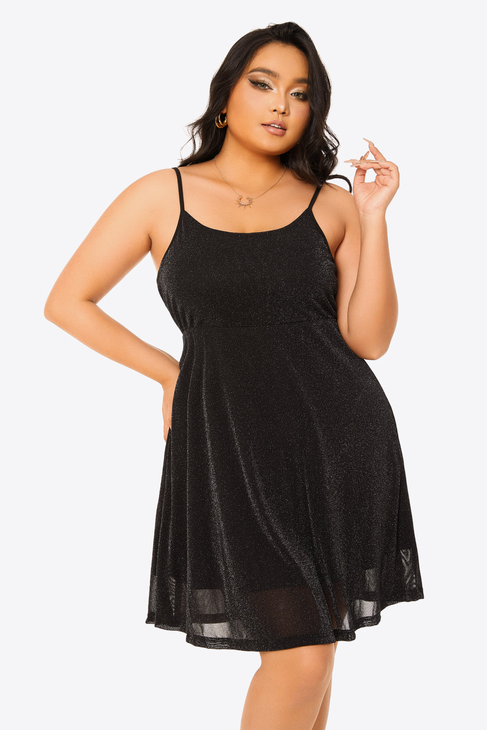 Plus Size Glitter Spaghetti Strap Empire Waist Dress